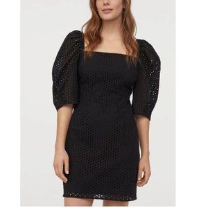 H&M Black Puff Sleeve Eyelet Embroidery Dress
